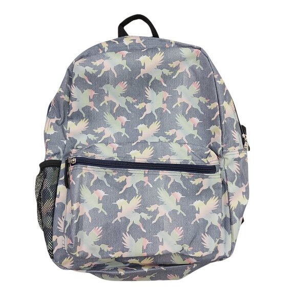 City Streets Backpack Girls One Size Gray Unicorn Print School Travel Vacation - Picture 1 of 11